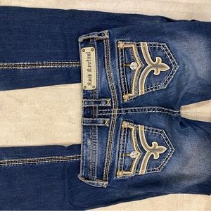 ROCK REVIVAL Women’s FABIOLA Boot Skinny 38”x32” bling low rise wht stitch Jeans